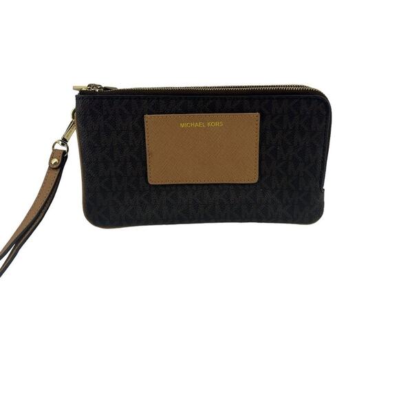 Michael Kors Double Zip Wristlet Leather Brown Tan - Picture 1 of 7